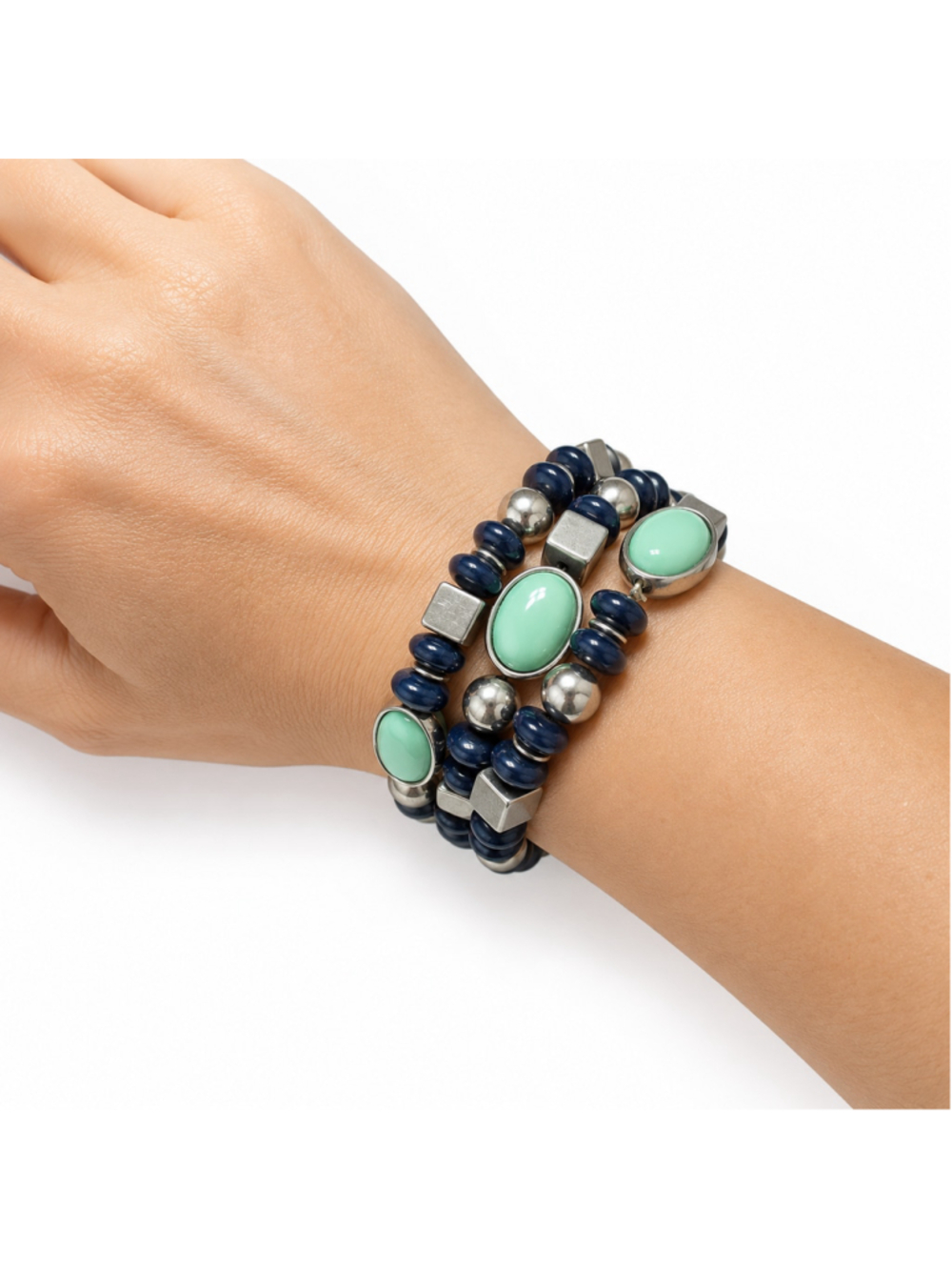 Women's Triple Strand Multi-Beaded 80s-Style Stretch Bracelet
